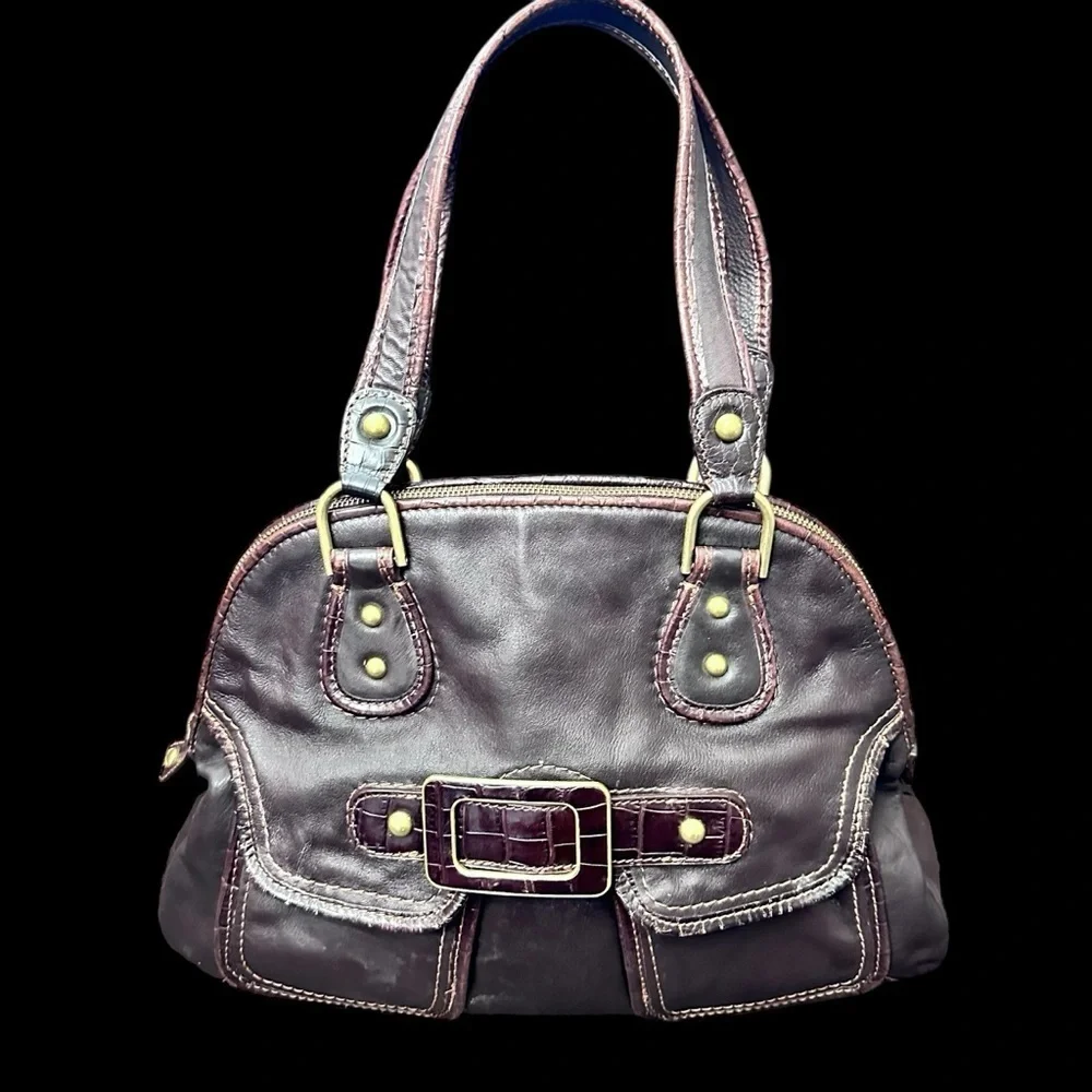 Vintage Via Spiga Hobo Brown Soft Leather Double Handle Tote Shoulder Bag Zipper